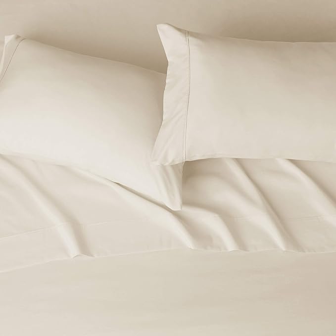 Amazon Basics Lightweight, Wrinkle-Free, Breathable Microfiber 4 Piece Bed Sheet Set with 14-Inch Deep Pockets, Full, Beige, Solid AmazonBasics