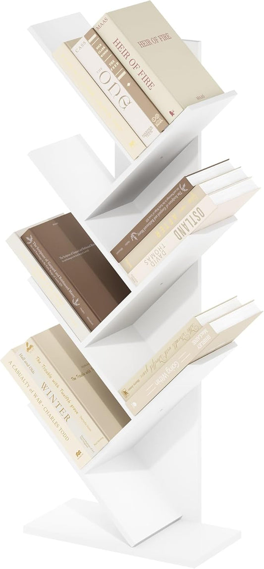 Furinno Tree Book Shelf, 7-Tier Bookshelf, Tree Bookcase for Room Decor, 8.4 x 15.7 x 39.4, for Living Room, Bedroom, Home Office, White