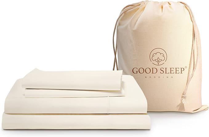 Good Sleep Bedding California King Sheets - 100% Egyptian Cotton Sheets California King Size, 4Pc, Cal King Sheet Set, Luxury Sateen Weave, 16" Deep Pocket California King Bed Sheets - Ivory GoodSleepBedding