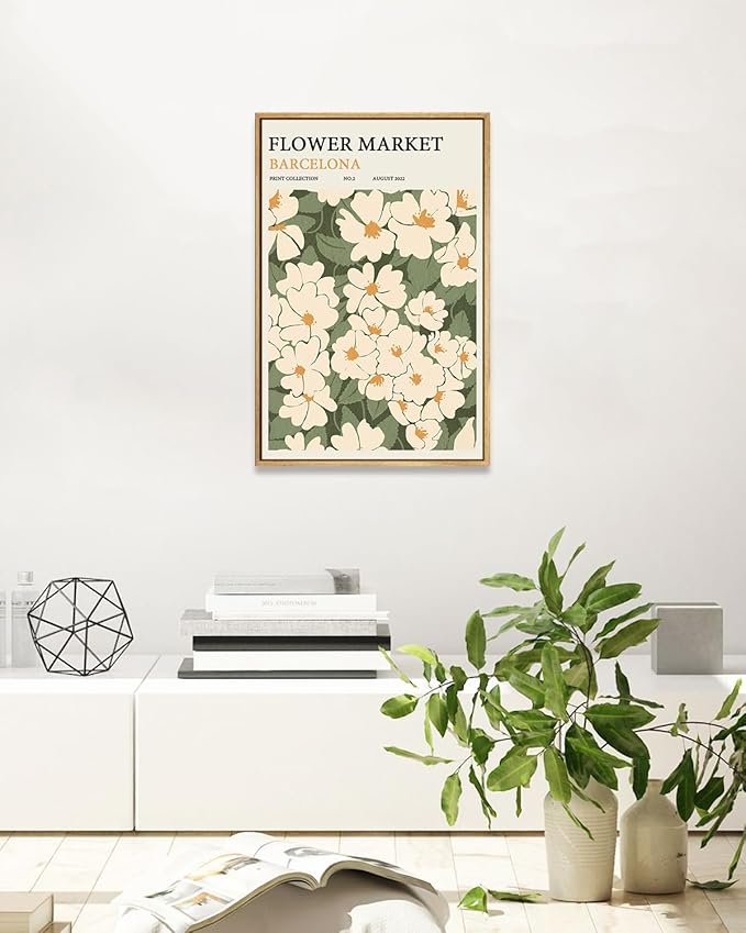 Zzuyi Framed Flower Market Wall Art,Green And White Fresh Art Print for Bathroom, Bed Room, Office Home Decoration Gift- 16"x 24"
