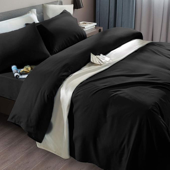SONORO KATE Bed Sheet Set Super Soft Microfiber 1800 Thread Count Luxury Egyptian Sheets Fit 18-24 Inch Deep Pocket Mattress Wrinkle-6 Piece (Black, King)