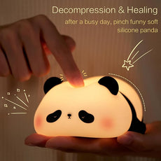 Panda Cute Night Light, LED Panda Lamp, Dimmable Novelty Animal Light, Food Grade Silicone Squishy Nightlight, Light Up Desk Decor for Bedroom College Dorm, Boys Girls Cute Pandas Gifts