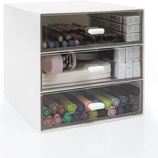 Desk Organizer with Drawer, Desk Storage Box, Plastic Office Stationery Supplies Organizers, Desktop Organizer for Office School Home (3 drawer, White)