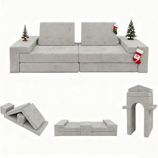 Play Couch Comfy Modular Sofa Futon Set, Convertible Folding Memory Foam Couches Versatile Floor Cushion Fort Set for Living Room Playroom Furniture (Grey)