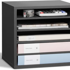 VEVOR Literature Organizer, 5 Compartments Office Mailbox with Adjustable Shelves, Wooden Mailbox Sorter Medium Density Fiberboard Office Home Classroom Storage for Files, Documents, Papers, Grey