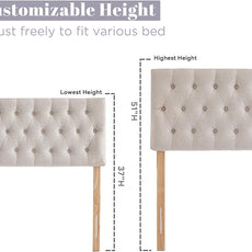 Kingfun Cal King Size Headboard Only, Modern Button Tufted Headboards, Premium Linen Fabric Upholstered Headboard with Wooden Legs, Adjustable Solid Wood Head Board, Beige