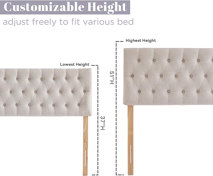 Kingfun Cal King Size Headboard Only, Modern Button Tufted Headboards, Premium Linen Fabric Upholstered Headboard with Wooden Legs, Adjustable Solid Wood Head Board, Beige