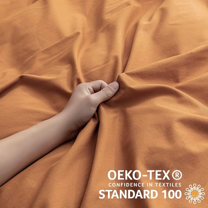 JELLYMONI Cotton Duvet Cover King Size - 100% Washed Cotton Linen Like Textured Comforter Cover, 3 Pieces Breathable Soft Bedding Set with Zipper Closure (Burnt Orange, King 104"x90")