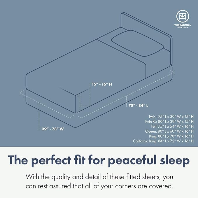 Threadmill 100% Cotton Sheets for Cal King Size Bed - 600 Thread Count Cal King Bed Sheets Set with 16” Deep Pocket - Damask Stripe Sateen Weave 4-Piece Bedding Set with Cooling Effect, White