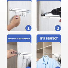 12 inch Valet Rod for Closets Pull Out Closet Valet Rod Slide Out With 4 Hooks Silver Pull Out Clothes Hanger