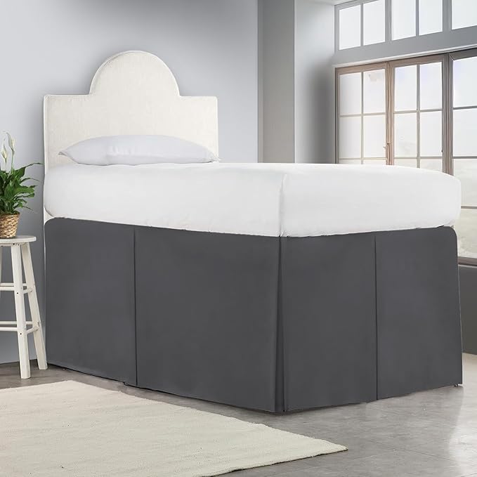 600TC -Dorm Bed Skirt - Split Corner Tailored Dorm Sized Bed Skirt - Dorm Room Essentials - Dorm Bed Skirt 100% Egyptian Cotton - Dorm Décor Bed Skirt Twin XL - 60" Drop (Dark Grey, Solid)