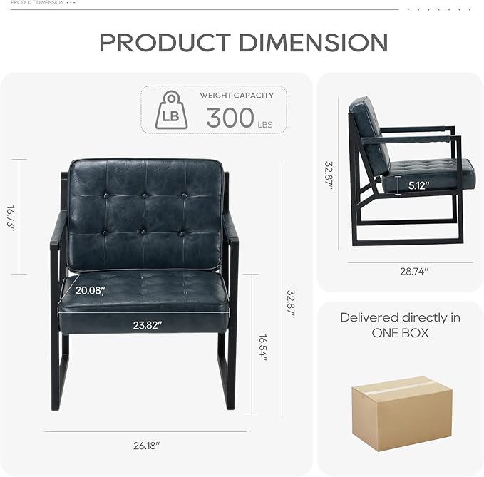 COLAMY Modern Accent Chair, Accent Arm Chair for Living Room, Comfy Leather Armchair with Metal Legs for Bedroom Reception Waiting Room, Blue