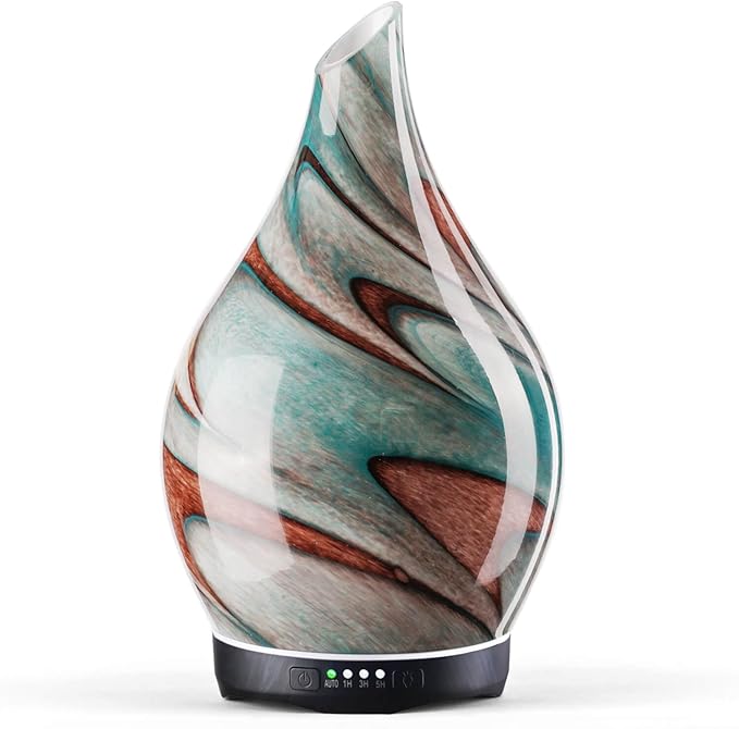 Porseme 280ml Essential Oil Diffuser Glass Color Changing Aroma Air Diffusers Aromatherapy Ultrasonic Cool Mist Humidifier 7 Running Hours Waterless Auto-Off for Sleeping, Yoga, Spa (Teal Green)