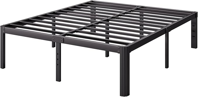 Askeld Queen Bed Frame, 18 Inch High Metal Platform Bed with Round Corner Leg, No Box Spring Needed, Heavy Duty Noise-Free Bed Base, Easy Assembly, Black