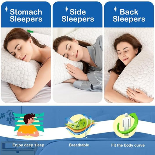 SUPA MODERN Cooling Bed Pillows for Sleeping 1 Pack Shredded Memory Foam Pillows Adjustable Cool Pillow for Side Back Stomach Sleepers Luxury Gel Pillows King Size with Washable Removable Cover