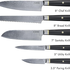 Yatoshi Knives Magnetic Kitchen Knife Block Set - Japanese 67 Layer High-Grade VG-10 Steel Knives, Sharp, G10 Handle Professional Kitchen Knife Set - Black Damascus (6 pieces)