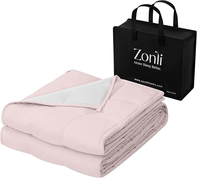 ZonLi Weighted Blanket for Adults(60"x80",15lbs, Pink/Light Grey) Queen Size High Breathability Cooling Heavy Blanket, Soft Material with Premium Glass Beads,All-Season.