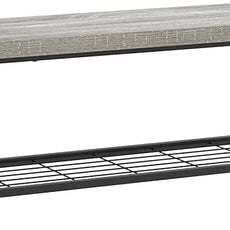 FOLUBAN Entryway Bench, Rustic Wood and Metal Shoe Storage Bench for Hallway Front Door Entrance, Industrial Indoor Bench for Bedroom Living Room, 43.3 Inch Light Grey