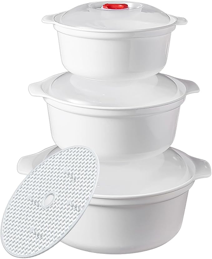 3 Piece Microwave Bowls with Lids Microwave Safe Bowls Microwavable Dishes for Heating Food, Dorm Kitchen Essentials, Cookware Kitchen Supplies, BPA Free