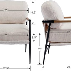 Mid-Century Accent Chair, Soft Armchair Sherpa Fabric Lounge Chair with Black Metal Legs, Upholstered Leisure Chair for Living Room Bedroom Reception Room, 1PC, White