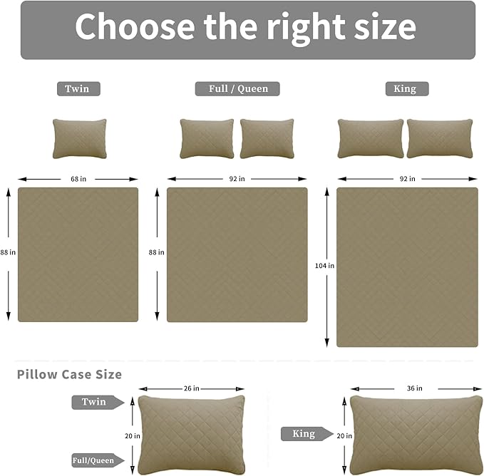 Easy-Going Twin Size Reversible Quilt Set with 1 Quilt and 1 Pillow Sham, Soft Bed Quilt Cover, Water Resistant Lightweight Microfiber Bedspread, Stain Resistant, Beige/Beige