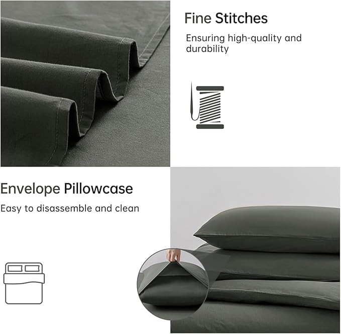 JELLYMONI Cotton Duvet Cover Twin Size - 100% Washed Cotton Linen Like Textured Comforter Cover, 2 Pieces Breathable Soft Bedding Set with Zipper Closure (Gray, Twin 68"x90")