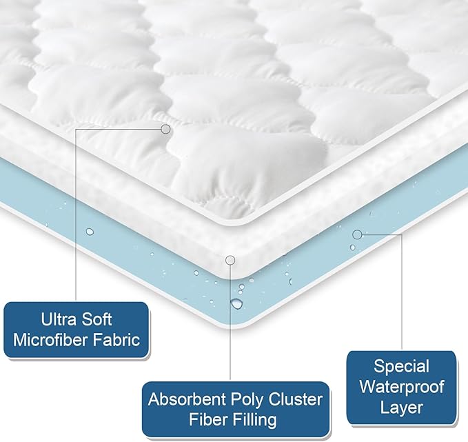 2 Pack Queen Mattres Protector Pad Waterproof Quilted, Soft & Cooling Queen Size Mattress Protector Cover Fitted with Deep Pocket up to 14", (White)