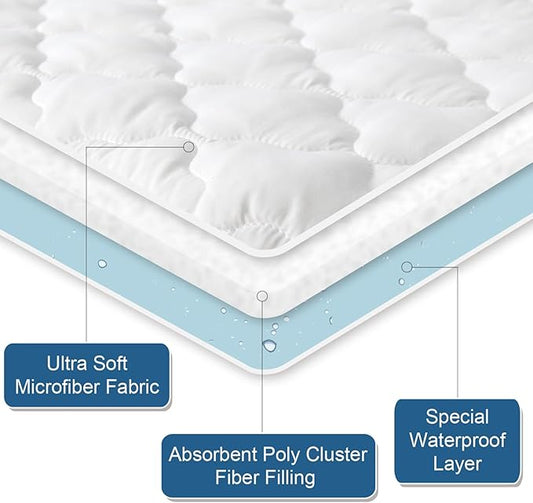 2 Pack Queen Mattres Protector Pad Waterproof Quilted, Soft & Cooling Queen Size Mattress Protector Cover Fitted with Deep Pocket up to 14", (White)