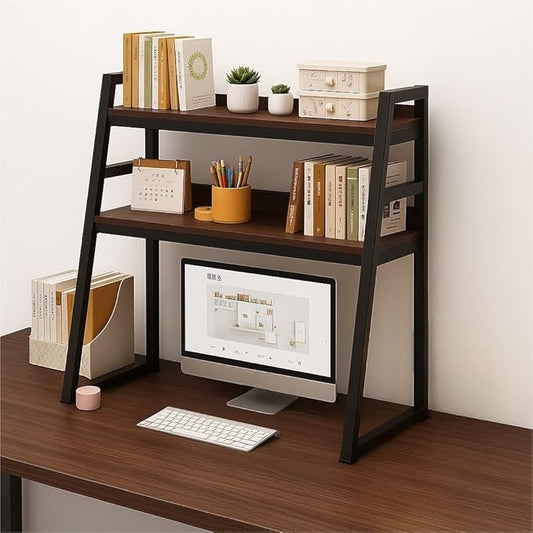 2-Tier Desktop Bookshelf, Wood Hutch Shelf Organizer, 29.9 x 12.6 x 35.4 inches, Study Room Storage Rack (Black, 22 * 12 * 35in)