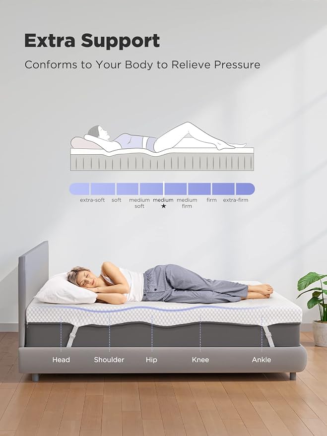 PERLECARE 4 Inch Gel Memory Foam Mattress Topper for Pressure Relief, Premium Soft Mattress Topper for Cooling Sleep, Non-Slip Design with Removable & Washable Cover, CertiPUR-US Certified - Twin