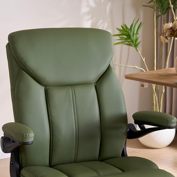 Office Chair, Ergonomic Computer Chair with Flip-up Arms Home Desk Chairs Comfy PU Leather Executive Mid Back Support Adjustable Height Tilt Lock Swivel Rolling Wheels, Green
