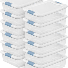 Sterilite 12-Pack Latching Box, Under Bed Storage Bins with Lids, Clear Plastic, 32 Quart - Heavy-Duty Organizing Containers for Closet, Bathroom, and Office