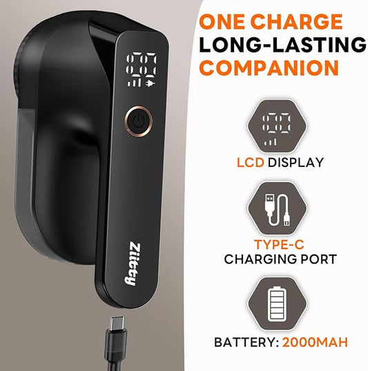 Fabric Shaver - Ziitty Lint Remover for Clothes, Sweater Defuzzer with LCD Display, 3-Speeds, 6-Blade, Type-C Rechargeable, Sweater Shaver to Remove Pilling Fuzz Lint Balls Pills for Clothes Furniture