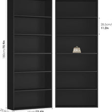 FOTOSOK 6-Tier Open Bookcase and Bookshelf Set of 2, Freestanding Display Storage Shelves Tall Bookcase for Bedroom, Living Room and Office, Black