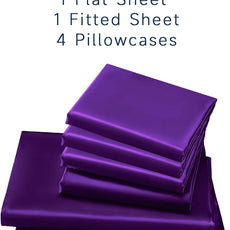 Satin Sheets King Size - 6 Pieces Luxury Silky Soft Bed Sheets, Wrinkle-Free Dark Purple Satin Silk Sheet Set with 1 Deep Pocket Fitted Sheet, 1 Flat Sheet, 4 Pillow Cases