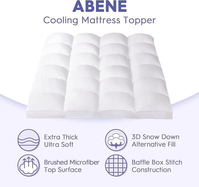 ABENE Twin Size Mattress Topper for Back Pain Relief, Extra Thick Mattress Pad Pillowtop, Soft Plush Mattress Cover Bed Topper with Deep Pocket, Overfilled Down Alternative Filling, White