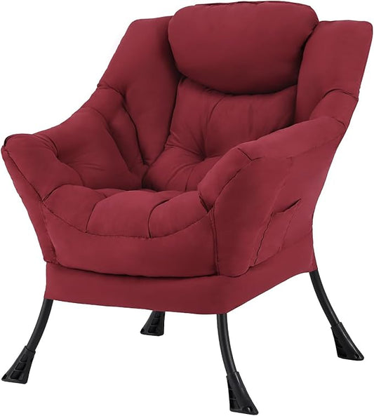 Tiita Lazy Chair, Modern Large Accent Lounge Armchair, Comfy Leisure Sofa Reading Chair for Bedroom, Living Room, Dorm Rooms, Garden and Courtyard, Red