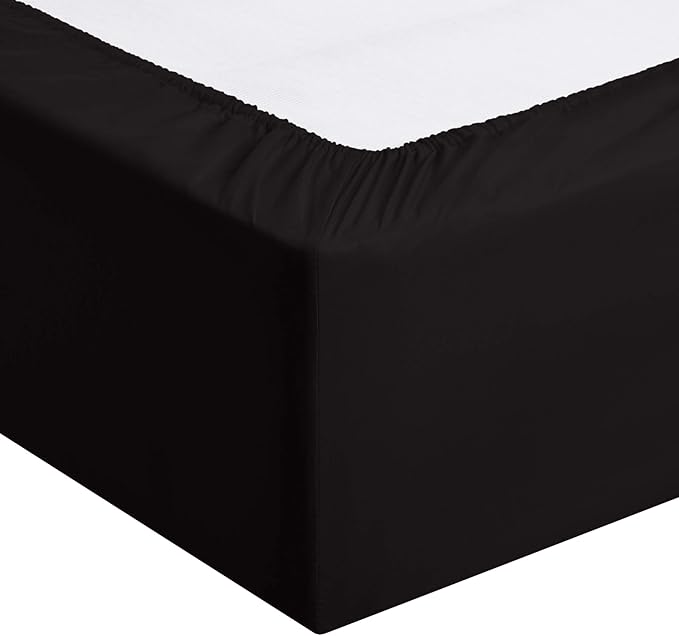 Amazon Basics Lightweight Super Soft Easy Care Wrinkle Free Microfiber 3 Piece Bed Sheet Set with 14-Inch Deep Pockets, Twin, Black, Solid, Kids, Men & Women Bedding AmazonBasics