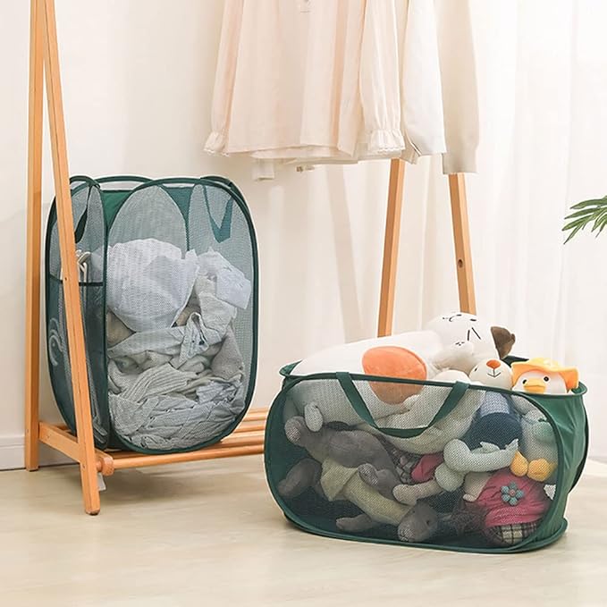 4 Pcs Mesh Popup Laundry Hamper, Opening Laundry Basket,Popup Laundry Basket with Durable Handles,Foldable Pop-up Mesh Hamper Dirty Clothes Basket for Clothes & Laundry-Home Organization