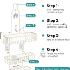 Shower Caddy Hanging - Never Rust Shower Hanging Organizer - Aluminum Over the ShowerHead Caddy with Soap Basket and 6 Hooks for Razor/Sponge (Milky White)