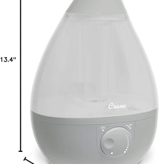Crane Ultrasonic Teardrop Cool Mist Humidifier, Large 1 Gal Tank, Automatic Shut-Off, Baby Humidifiers for Nursery and Bedroom, Grey