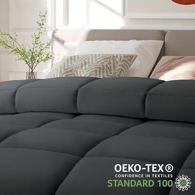 COHOME Quilted Queen Size Comforter - All-Season Down Alternative Duvet Insert - Luxury Hotel Winter Warm Dark Grey Comforter with Anti-Clump Tech & 8 Tabs - Gift for Women & Men（ 88''x88''）