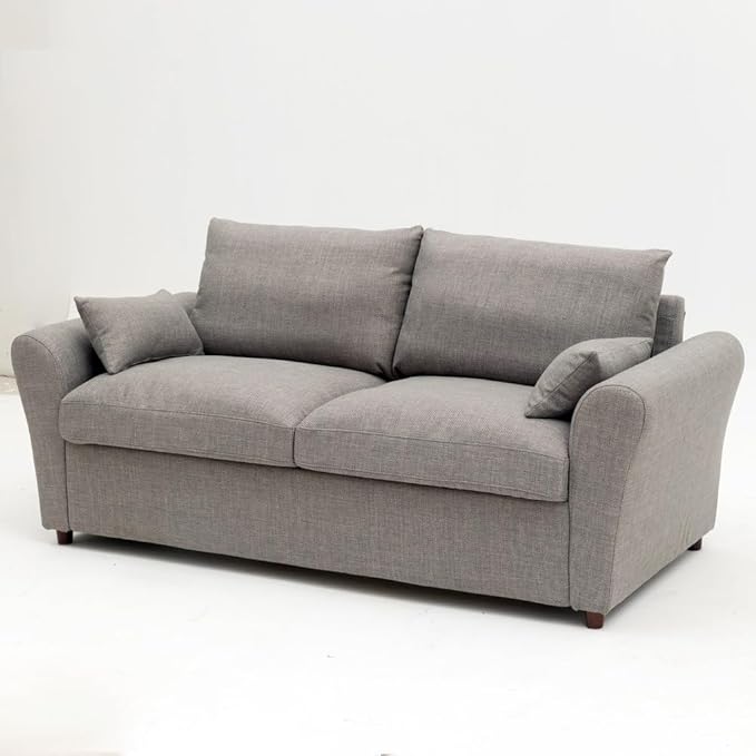 Panana Modern 2 and 3 Seats Loveseat Sofa Couch with Storage, Small Love Seat Couches for Living Room, Bedroom, Apartment, Office (Light Gray Linen Fabric, Sock Arm - 3 Seater)