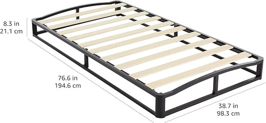 Amazon Basics Metal Platform Bed Frame with Wood Slat Support, 6 Inches High, Twin, Black