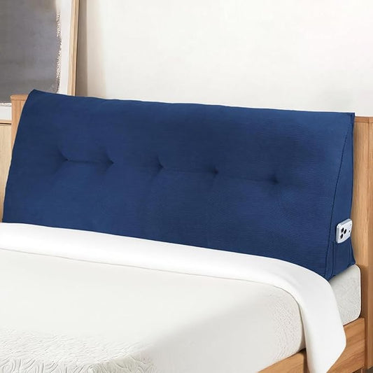 Headboard Pillow Queen Bed Wedge Pillow for Dorm, Daybed, Back Support, Sitting Up, Reading, Relaxing, Navy Blue