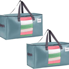 VENO 2 Pack Moving Bags, Christmas Storage Bins, Moving Boxes Alternative, Comforter and Blanket Storage Bags, College Dorm Packing Supplies, Foldable Heavy-Duty Tote (Shiny Light Blue, 2 Pack)