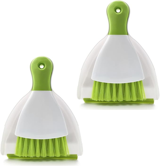 Dust pan Broom Brush Dustpan - Small Broom and Dustpan Set,Mini Broom and Dustpan,Small Dustpan and Brush Set for Home Cleaning,Sofa,Desk,Guinea Pig Cage,Cat Litter etc.（Green 2 Set）