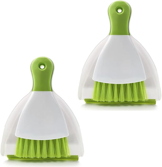 Dust pan Broom Brush Dustpan - Small Broom and Dustpan Set,Mini Broom and Dustpan,Small Dustpan and Brush Set for Home Cleaning,Sofa,Desk,Guinea Pig Cage,Cat Litter etc.（Green 2 Set）