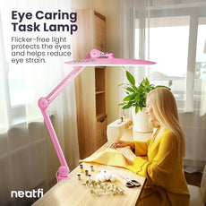 Neatfi XL 2,200 Lumens LED Task Lamp, 20W, 182 Pcs SMD LED, Dimmable, 4 Level Brightness, 3 Light Modes, Desk Light for Home, Office, Workbench (CCT, Pink)