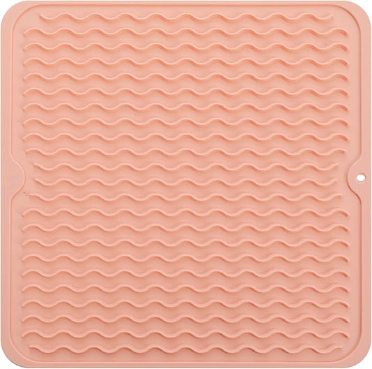 Silicone Dish Drying Mat for Multiple Usage,Easy clean,Eco-friendly,Heat-resistant Silicone Mat for Kitchen Counter or Sink,Refrigerator or Drawer liner Pink M 12 inches x 12 inches